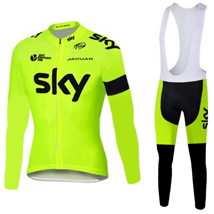 

2017 fluor sky cycling jersey bike pants set Ropa Ciclismo mens thermal fleece winter team cycling wear bicycle clothing