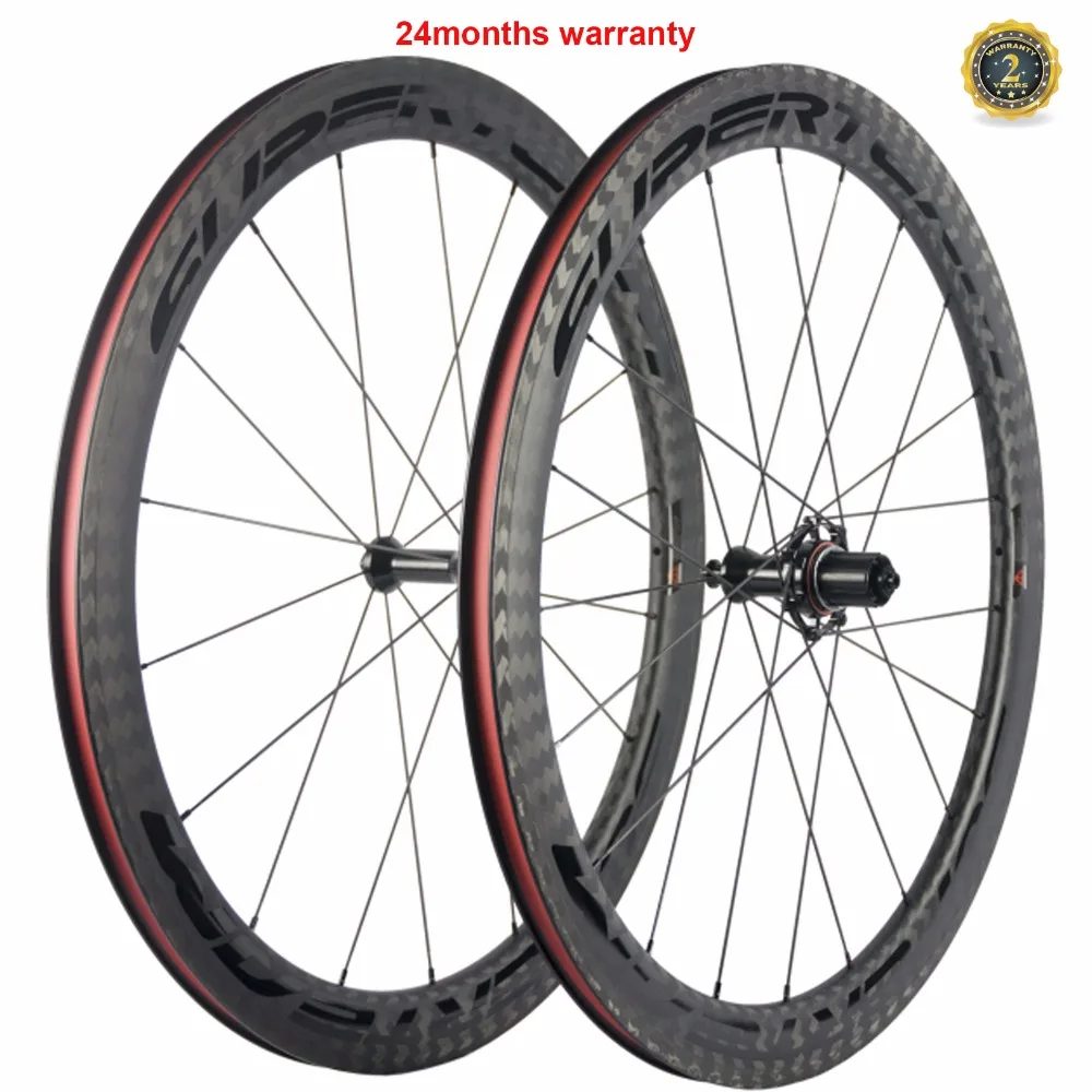 Clearance New Arrival Superteam 700C 50mm Clincher Wheelset 12K Twill Carbon Road Wheels Tubular with Taiwan Hub Pillar Aero Spoke 0