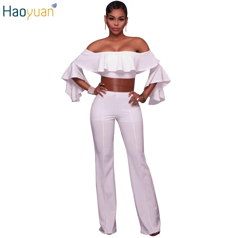 HAOYUAN Sexy Elegant One Piece Jumpsuit Ruffles Off