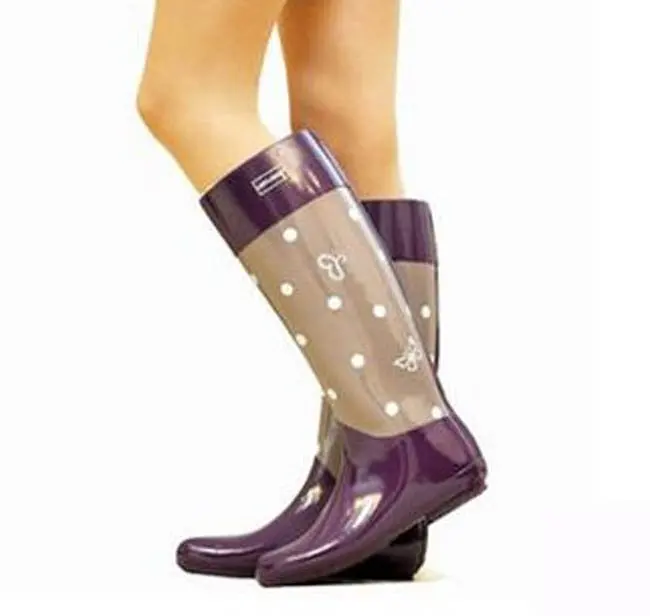 Cute Lady Rain Boots with Floral Printing Funky Fluff Lining Warm Girls