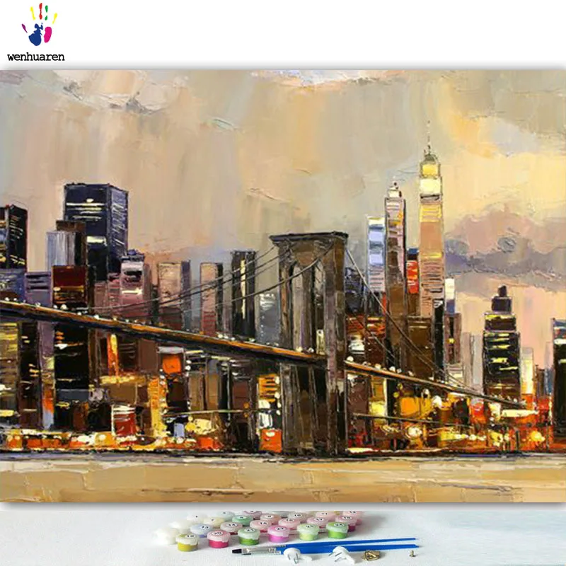 DIY картинки для раскраски по номерам с цветами достаток города картина Рисование Живопись по номерам в рамке - Цвет: 5826