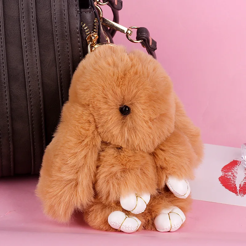 

18cm imitation Rabbit Fur Fluffy Pom Pom Rabbit Shape Pompons Bunny Key Chains Bag Charm Keychain Rings Car Pendant