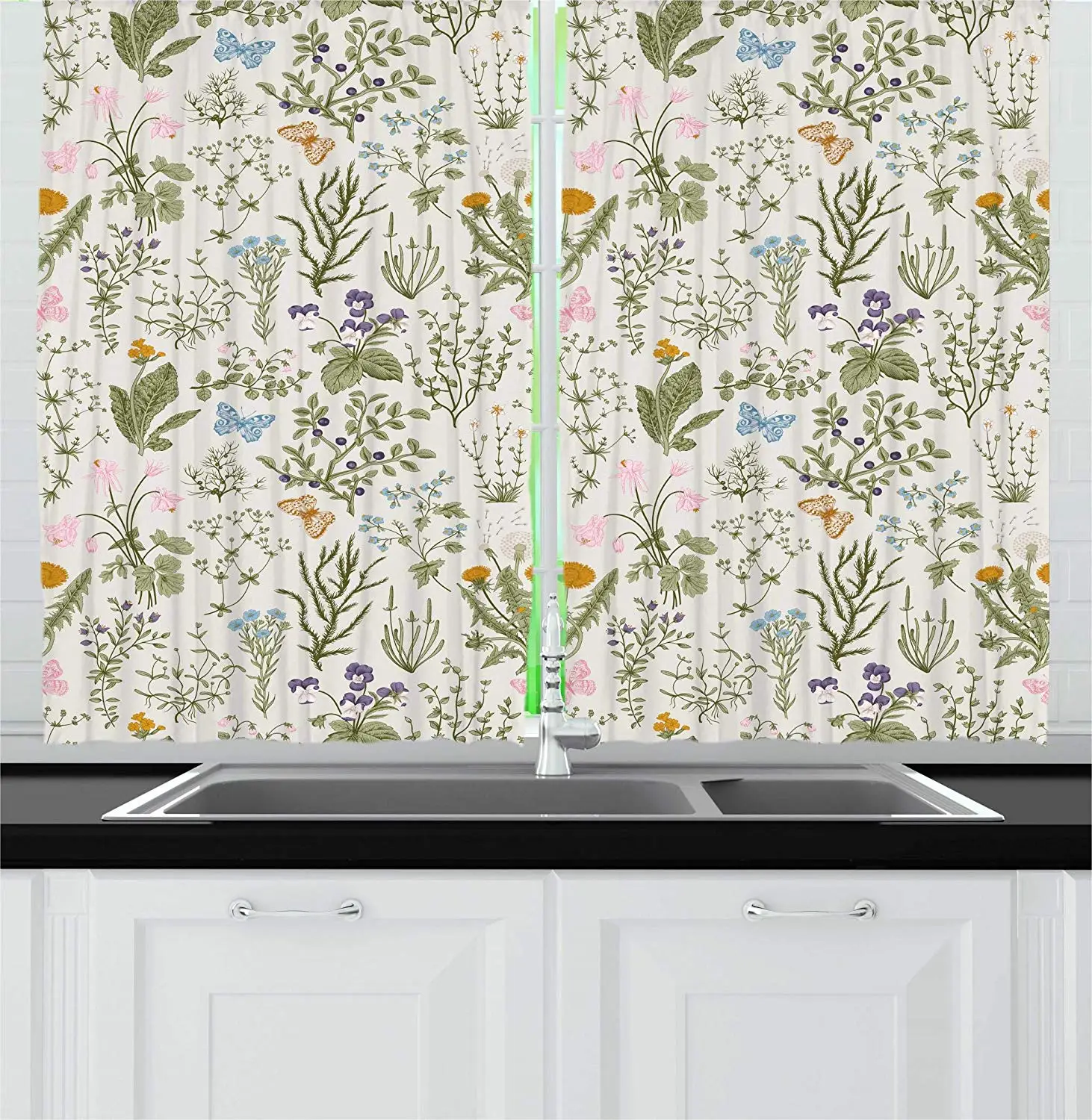 

Floral Curtains Vintage Garden Plants with Herbs Flowers Botanical Classic Design Window Drapes for Living Room Bedroom