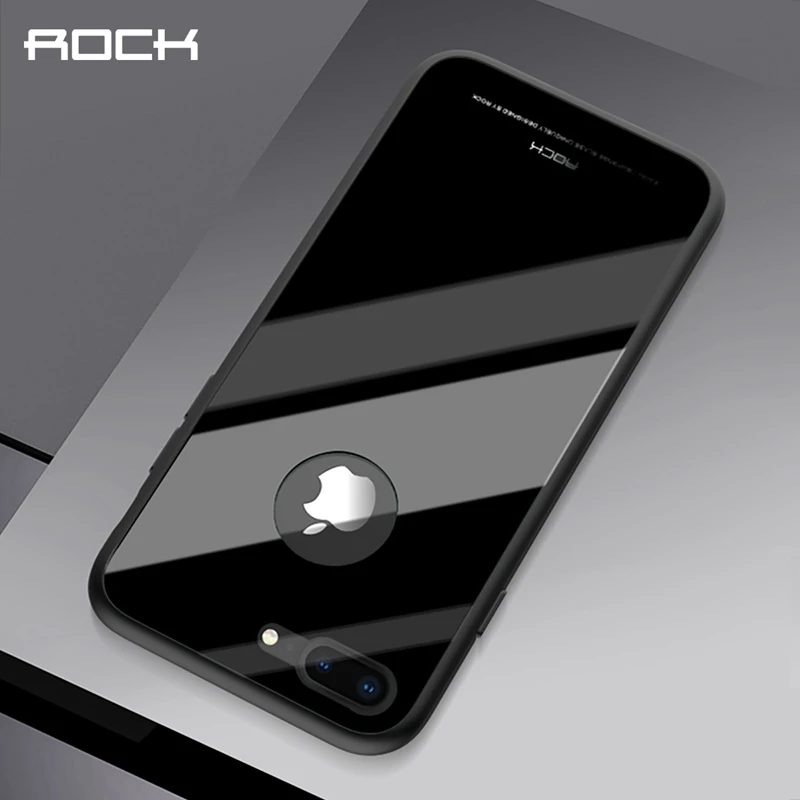 Kopen ROCK Case voor iPhone 7 8 Plus Bescherming Case Met Glas Terug, luxe Solid Volledige Glas BlackProtection Case voor iPhone 7 8 Cover