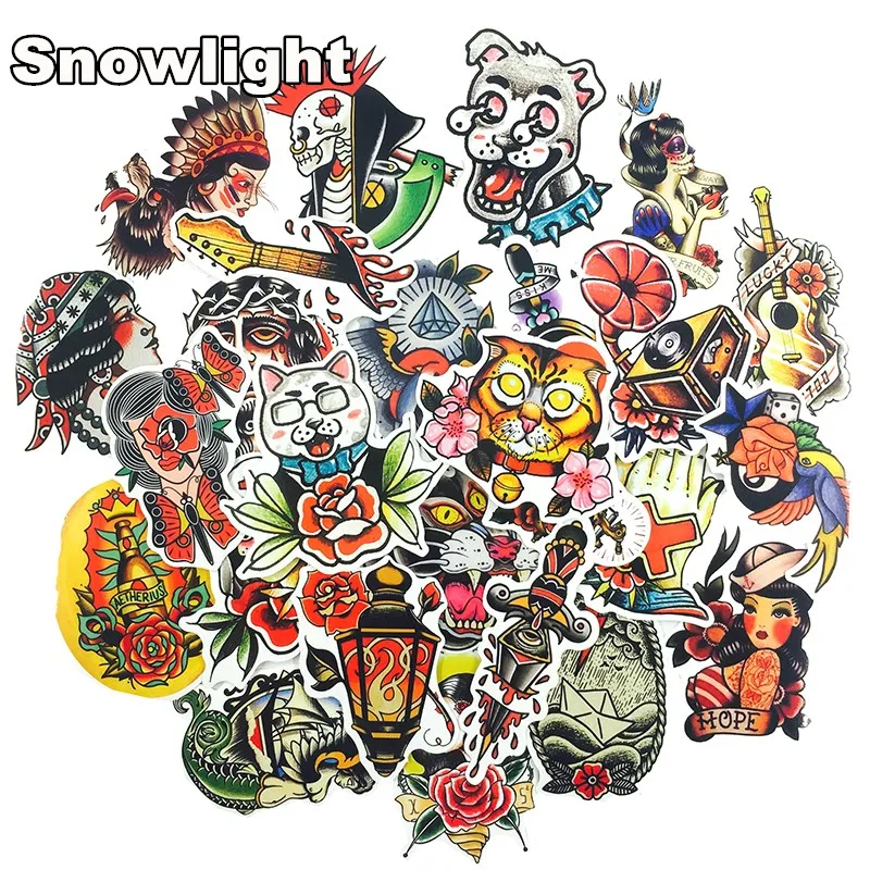 

50pcs/Lot Retro color style Stickers Scrapbooking Guitar Skateboard Waterproof PVC Laptop Luggage Stickers Pack Cool Sticker