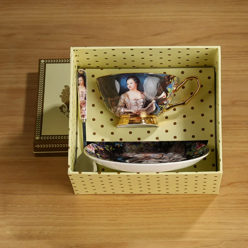 Роскошные характер картина маслом Кофе чашки набор суда рисунок костяного фарфора чайная чашка набор фарфоровые чашки и блюдца, послеполуденный чай, вечерние - Color: 1-piece set Gift box