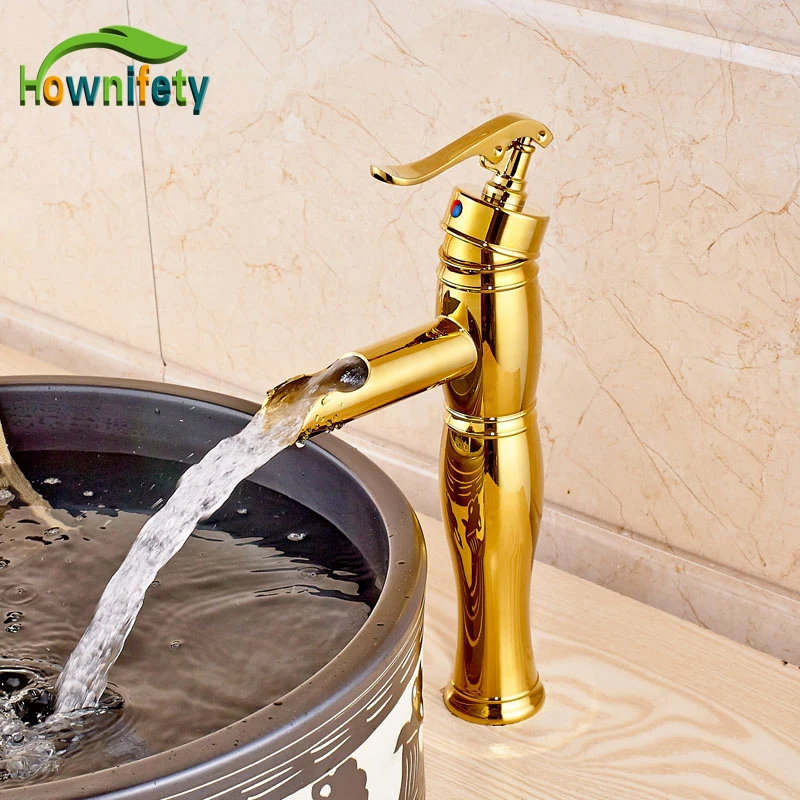 

Euro Style Golden Basin Faucet Waterfall Spout Mixer Tap Single Lever