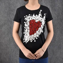 Тонна женская футболка с коротким рукавом с 3D цветочным принтом, милая футболка с сердечком, новинка, женская футболка camisetas mujer, топы, футболки, Blusas