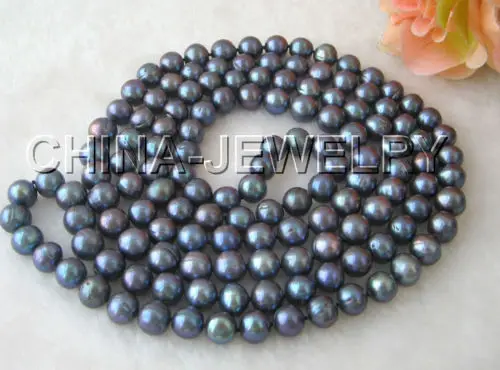 

shipping>>>>Beautiful 50" 10-11mm black round freshwater pearl necklace