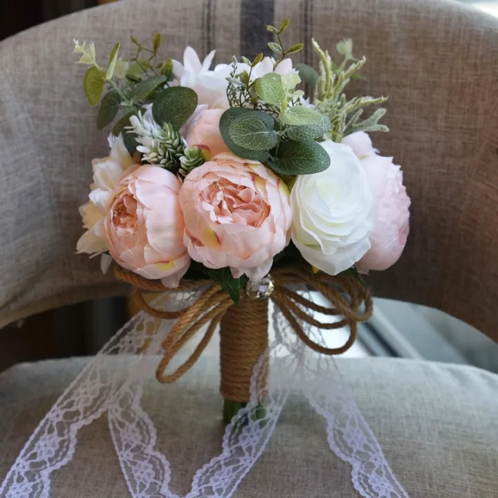 Свадебный букет s искусственная роза букет невесты - Цвет: Light champagne