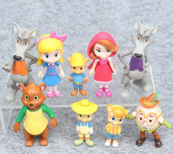 

Cute Goldie and Bear Figure Play Set of 9 Pieces Models Three Little Pigs Big Wolf Little Red Riding Hood PVC Action Figures Toy