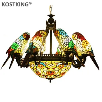 

KOSTKING Modern Led Chandeliers Hand-made Glass Parrot Lampshade Lights for Living Room Tiffany Lampara Indoor Lighting Fixtures