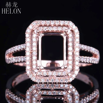 

HELON 8x6mm Emerald cut Solid 14K Rose Gold (AU585) Natural Diamonds Wedding Women Fine Jewelry Elegant unique Semi Mount Ring