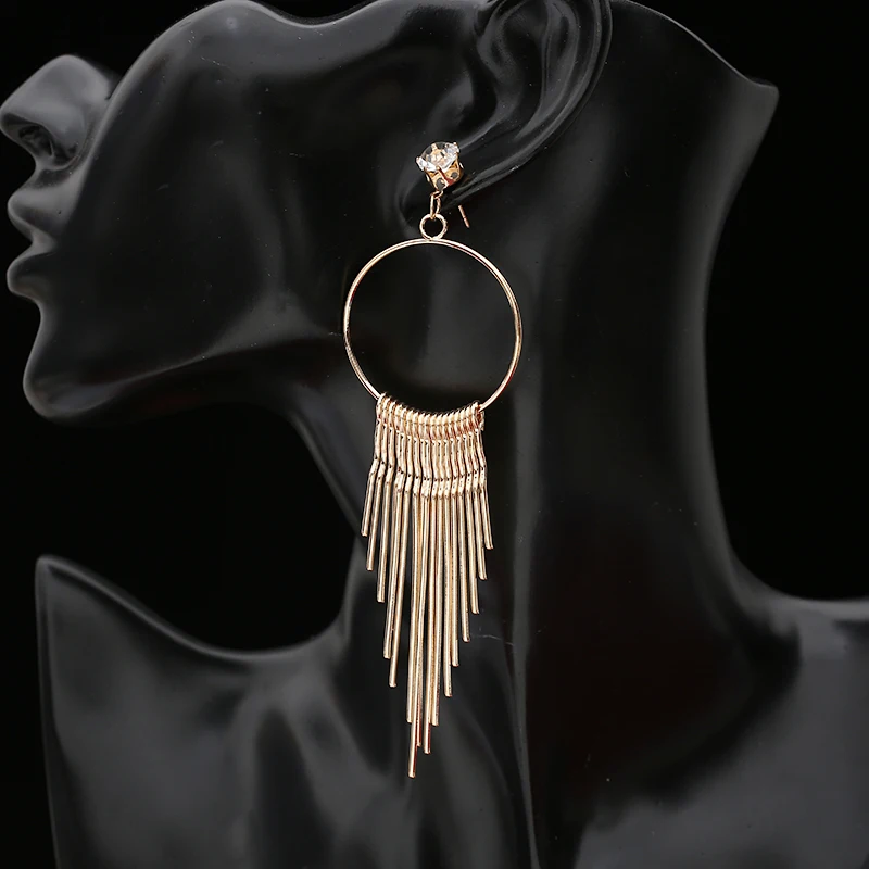 

2019 Fashion Long Metal Tassel Pendant Earrings for Women Girls Jewelry Crystal Indian Wedding Party Accessories Brincos