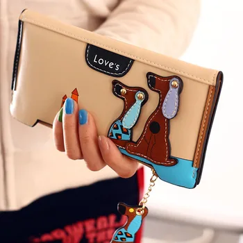 

12PCS / LOT Wallet Women Lovely Wallet 3D Cartoon Dogs Long Purse Card Holder Ladies Clutch Leather Purse Carteira