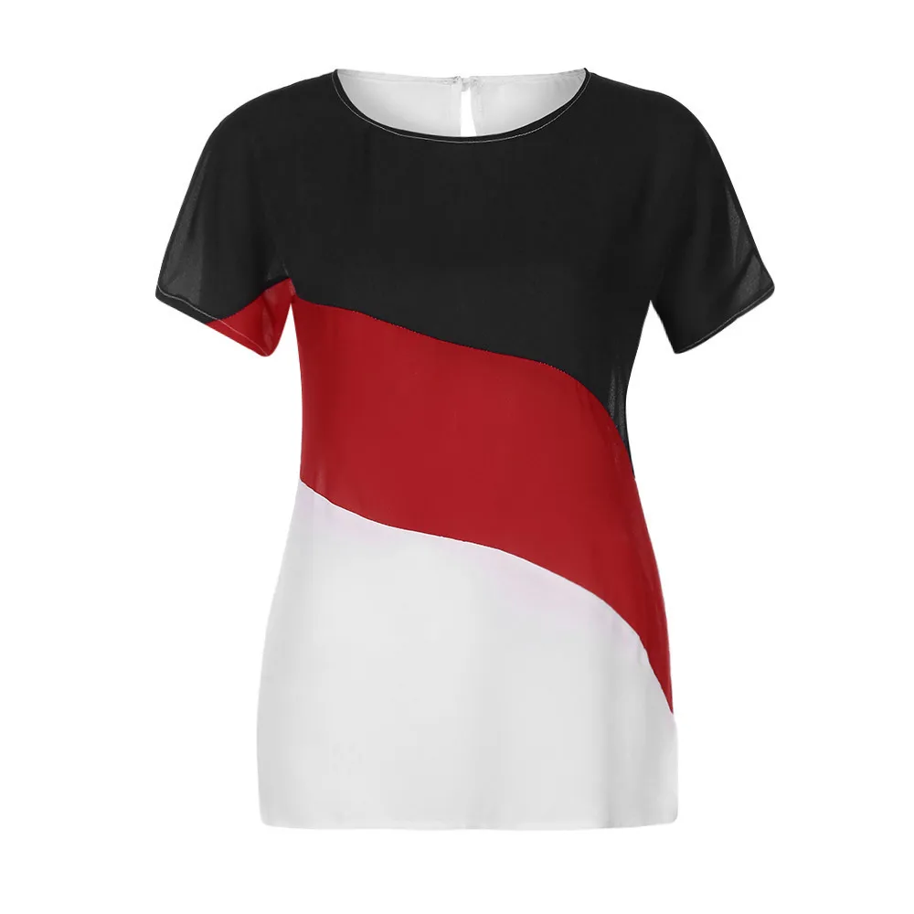 15Women's цветные шифоновые рубашки с коротким рукавом, повседневные рубашки с круглым вырезом, топы-туники, roupas femininas#15