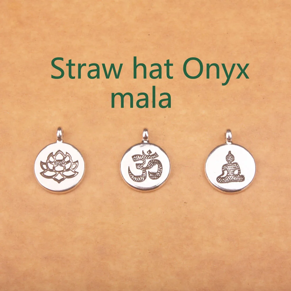 

Natural Straw hat Onyx Beads Bracelet 108 Yoga Meditation Healing Balance Lotus Buddha Charm Bracelets
