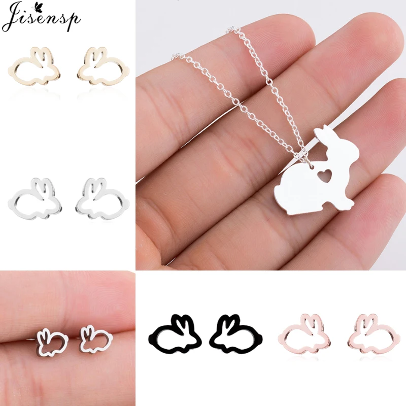 

Jisensp Cartoon Stainless Steel Black Earrings Rabbit Children Kid Ear Jewelry Cute Animal Bunny Piercing Earring Birthday Gift