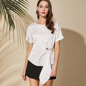 

Casual Short Sleeve Blouse Summer Women's Blouse White Round Neck Women Clothing Chiffon Blouse blusas 4257 50