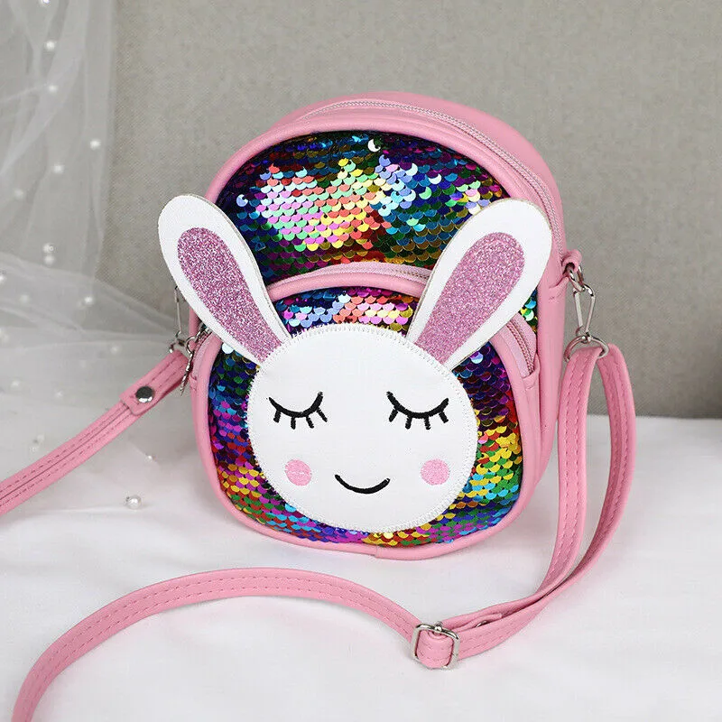 New Lovely Women Baby Girls Small School Backpack Crown Sequins Travel Cartoon Animal Print Rabbit Shoulder Bag Diaper Bags