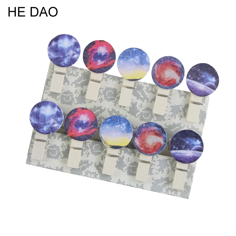 

10pcs/sets Starry Sky Wooden Clip Photo Paper Postcard Craft Diy Clips With Hemp Rope Office Binding Supplies