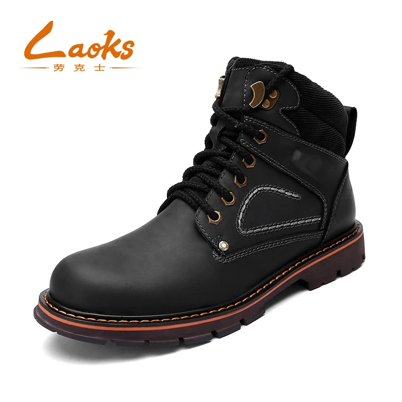 

laoks cow leather black men Martin winter boots Hot Sale round toe lace-