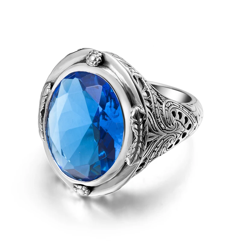 925 пробы, серебряное кольцо, ретро стиль, резной цветок, созданный Рубином CZ, аквамарин, драгоценный камень, мужское коктейльное кольцо на палец, хорошее ювелирное изделие