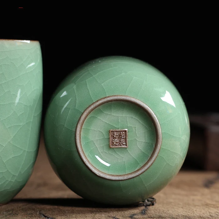 Изысканный Diyao Geyao Китай Фарфоровая чашка Ge печи Китайский Longquan Celadon миска гайвань Celadon кракле чашки чая 155 мл чайный набор