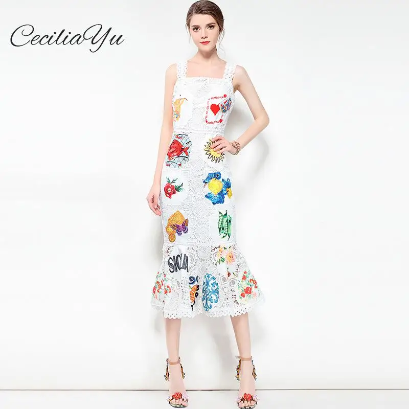 

2019 New Fashion Women's Summer Dress Sleeveless Vest Long Lace Dress Strap Fishtail Dress For Summer Hot Merry Cecilia