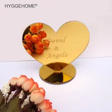 На заказ 20 шт маленькое зеркало 6 см Таблица с сердцем столовые, как персонализированная акриловая Свадебная вечеринка Свадебный декор для подарка 8 см 10 см высота