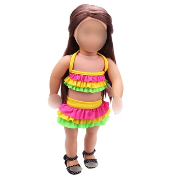 

18 inch Girls doll clothes Rainbow colored swimsuit+suspenders American new born dress fit 43 cm baby dolls c137
