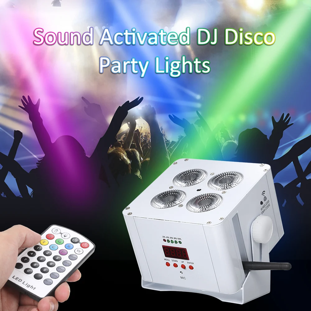

4pcs Sound Party Lights 75W DJ Disco light 6 in 1 LED Stage Light 6/10 Channels 2.4G Wireless DMX512 Receiver IR Remote Control