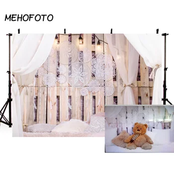 

MEHOFOTO Background photos Boudoir Bed Wooden Board Pillow Curtain Pendant children Custom Photography Background Photo Studio