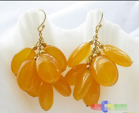 

Wholesale FREE SHIPPING J@F 16mm yellow ellipse jade grape dangle earring s733
