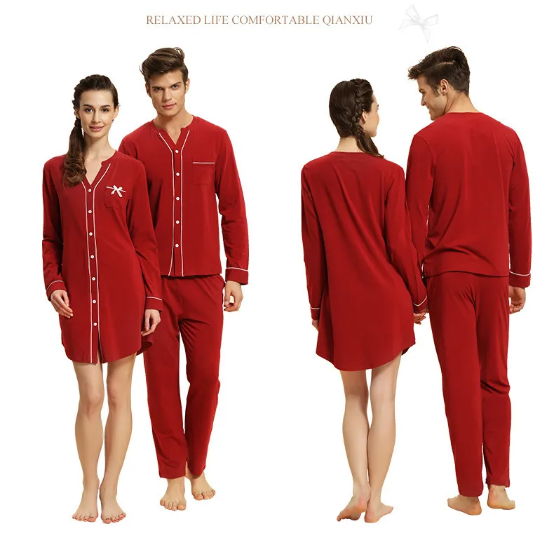 Весенняя брендовая Домашняя одежда, роскошные пижамные комплекты для пар, Мужской Хлопковый Пижамный костюм с длинными рукавами, мужская рубашка с v-образным вырезом+ штаны