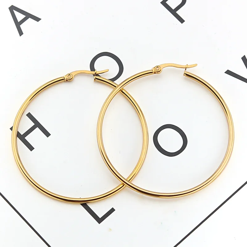 CHUKUI Stainless Steel Jewelry Women Round Hoop Earrings Gold Hoops Metal Hoop Earing Oorbellen Gold (5)