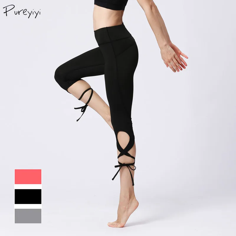 Women Yoga Pants Elastic Waist Cross Bandage Lace Up