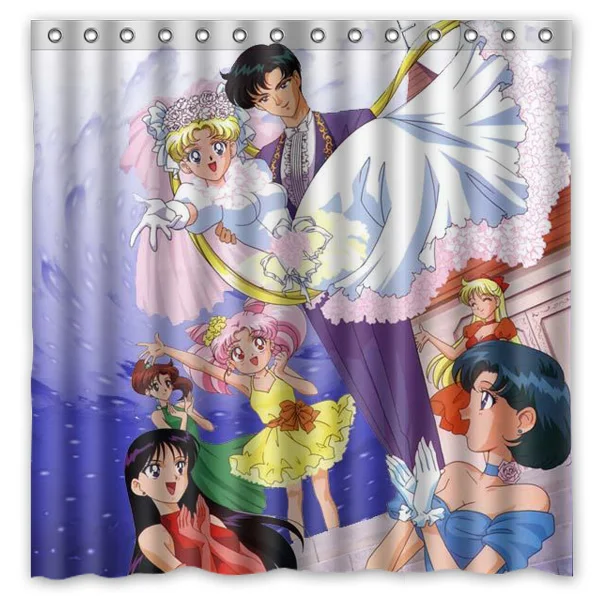 

Polyester Fabric Bath Shower Curtain Sailor Moon Waterproof Bathroom Decorative Curtains 180x180cm With White Hooks