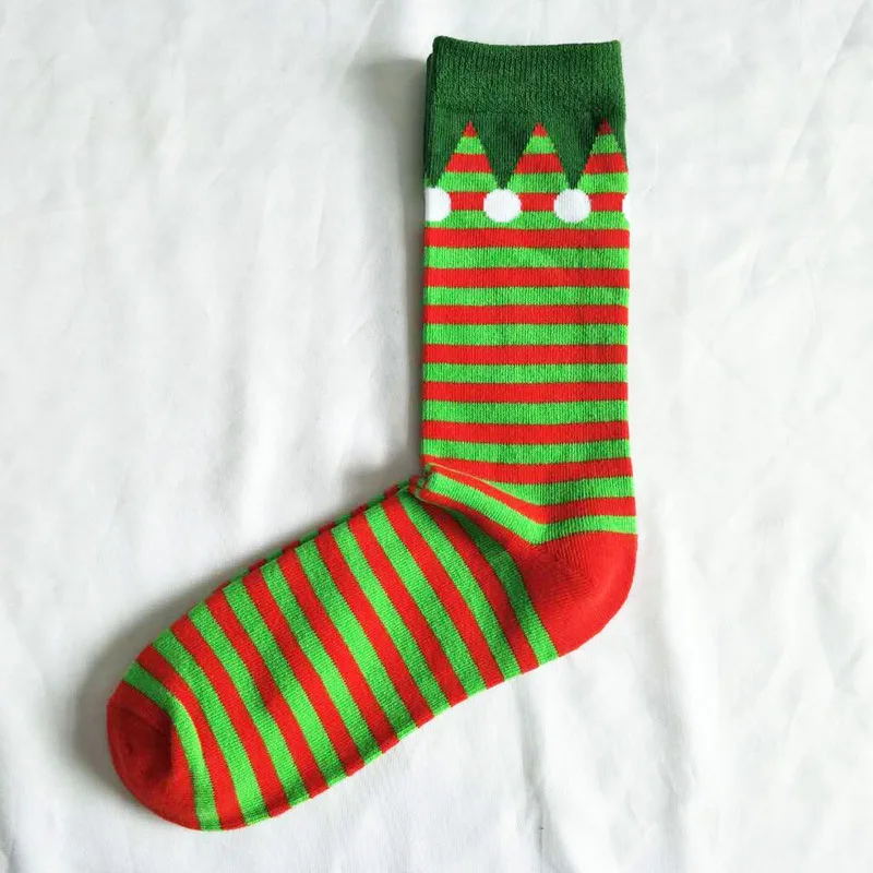 Забавные хлопковые носки с рисунком рождественской елки; мужские праздничные зимние носки в полоску; вечерние носки с изображением Санта Клауса - Цвет: striped socks 2
