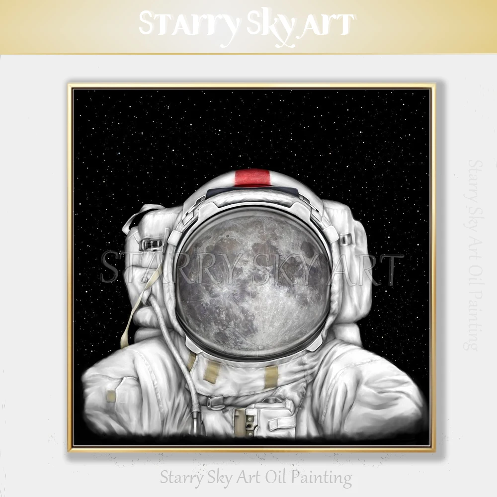 

Professional Artist Hand-painted High Quality Realist Astronaut Oil Painting on Canvas Fine Art Astronaut Portrait Oil Painting