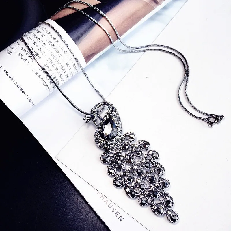 

Jewelry & Accessories Fashion Jewelry Necklace, Crystal long peacock sweater necklace