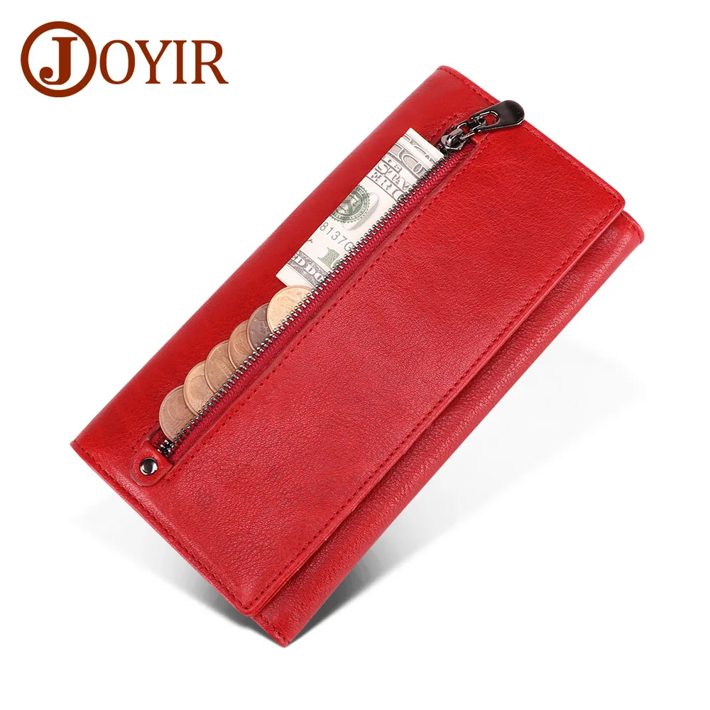 Joyir из натуральной кожи Для женщин бумажник RFID сумочки брендовые кошельки бумажники мода женский держатель для карт чехол-кошелек для телефона - Цвет: Red wallet