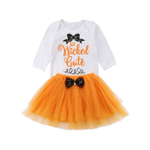 

Newborn Toddler Baby Girl Romper Letter Clothes Tops+Skirts Halloween Outfits