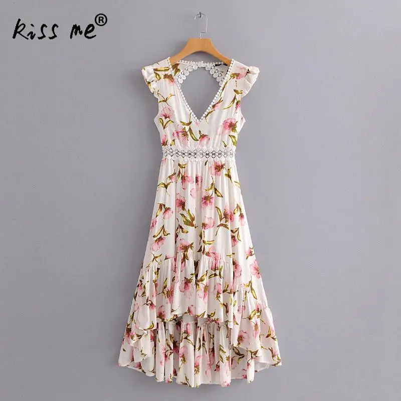 

Backless Sleeveless Beach Dress Deep V-Neck Dress Bikini Cover Up Beach Mid-Long Dress Summer Sexy Dress Women A-Line Dress