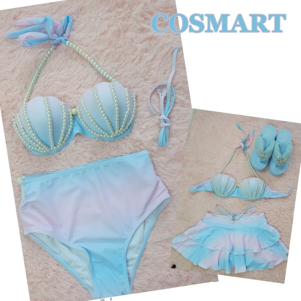 

[STOCK]2018 NEW Cute Swimsuit Mermaid Bikini swimwear gradient Shell Bra Pearl Decoration Summer Lolita Sweet Cloth free ship