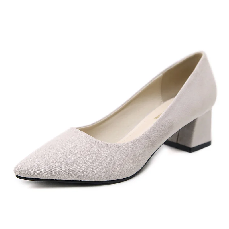 Pointed Top Strappy Pumps Med High Thick Heels Flock Shoes Women Female Office & Career 5 Colors women pumps shoes