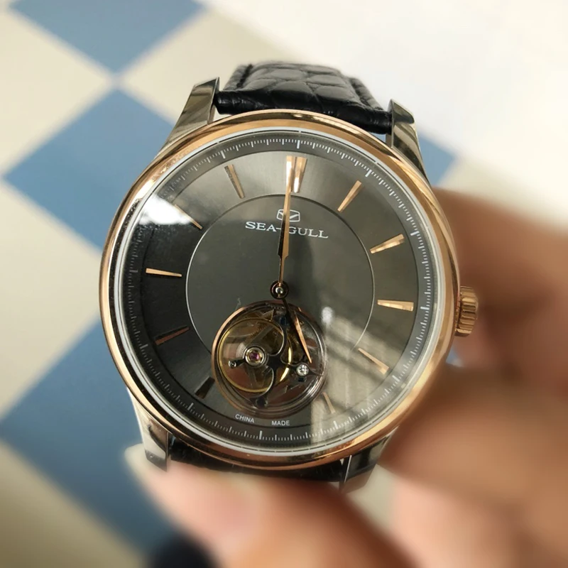 Часы Seagull Tourbillon, розовое золото 18 K, Безель 72 H, запас хода, механические часы с ручным заводом, кожа аллигатора 218.12.8801G