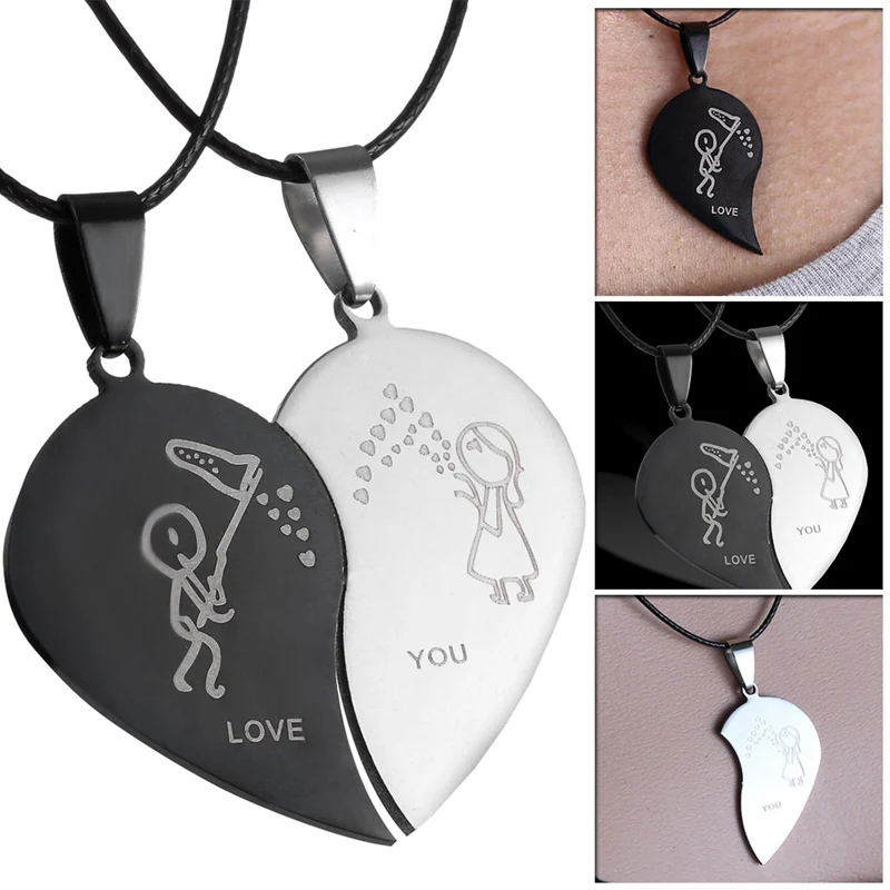 Couples Jewelry Broken Heart Necklaces Black Couple Necklace Stainless
