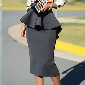 

2019 Bodycon Pencil Skirt Women Slim Ruffles Package Hip Tight Midi Skirt Classy Elegant Office Work Wear High Waist Skirt