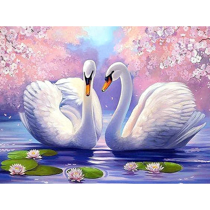 

FUYUN 5D Diamond Painting Swan Couple Full Round Diamond Mosaic Rhinestone Picture Embroidery Sale animals Home Decor drop ship
